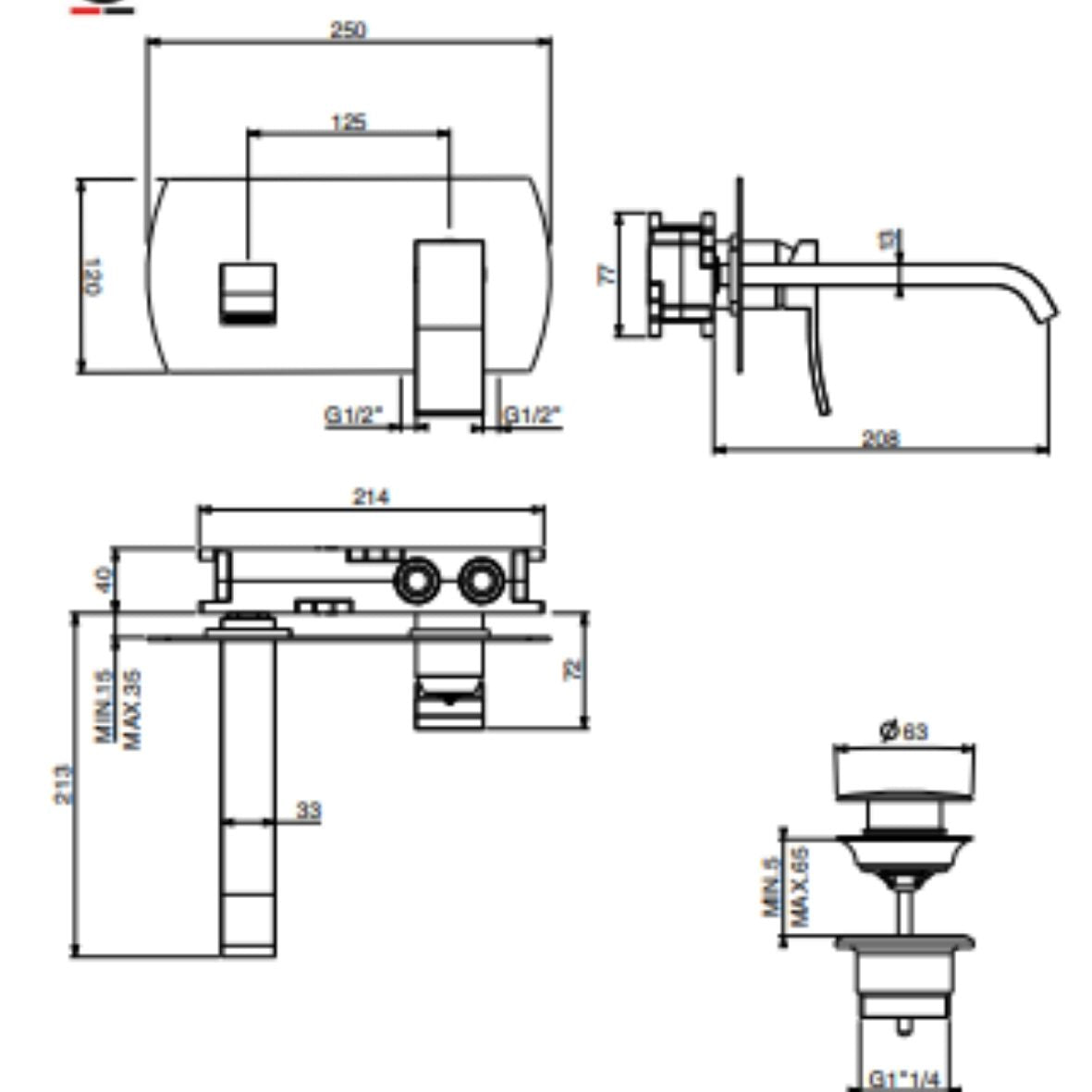 GATTONI Miscelatore lavabo incasso a muro ELY 8835/88