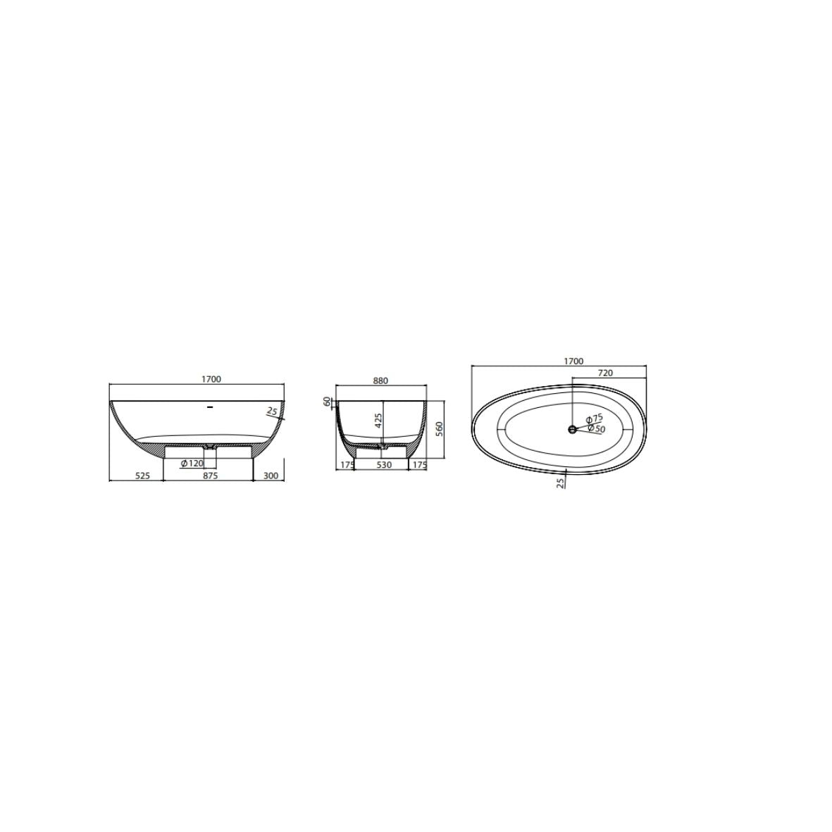 KARAG Vasca da bagno CHIARA K-1813 BIANCO OPACO 170 cm