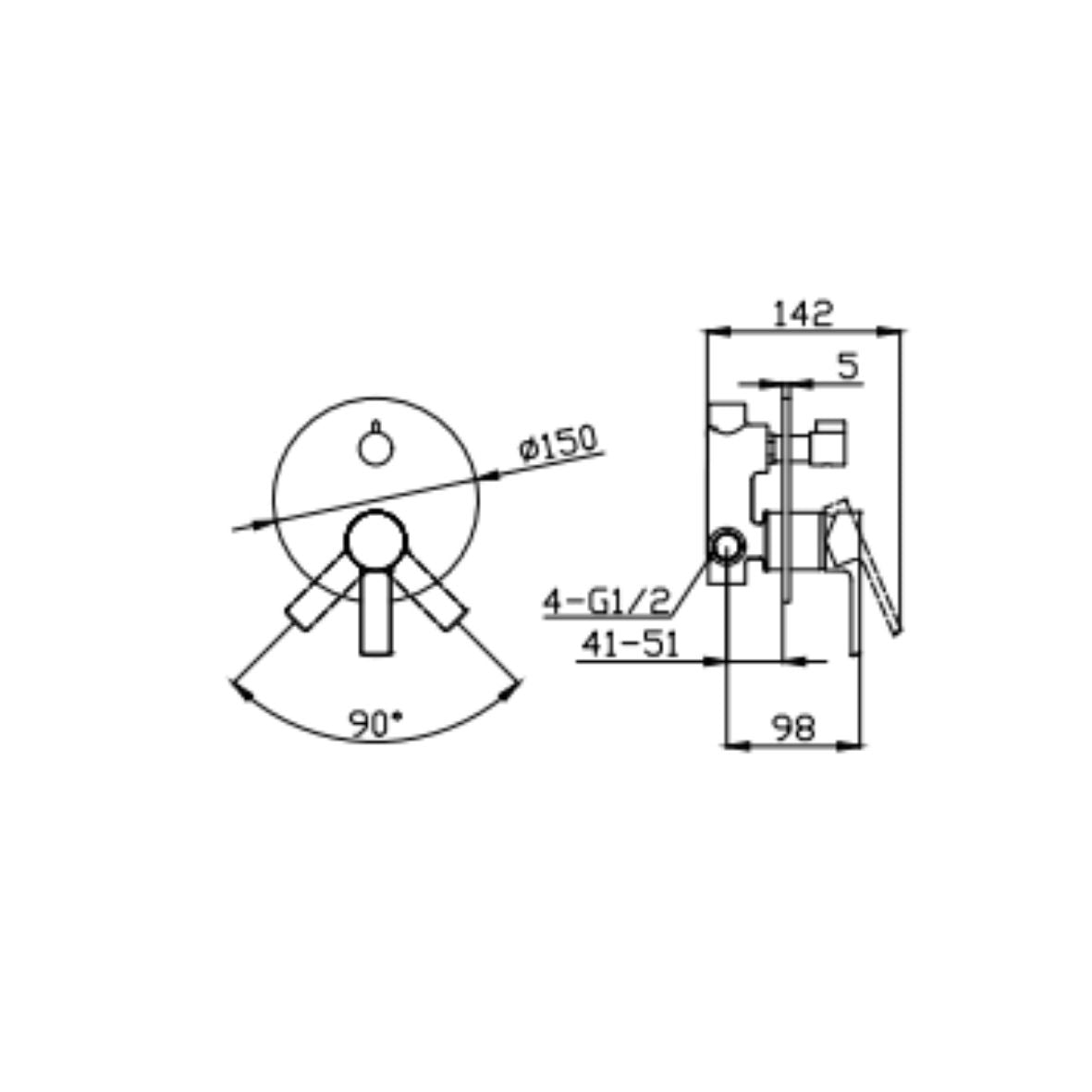 KARAG Miscelatore doccia incasso 4 vie TATI cromo cartuccia ceramica