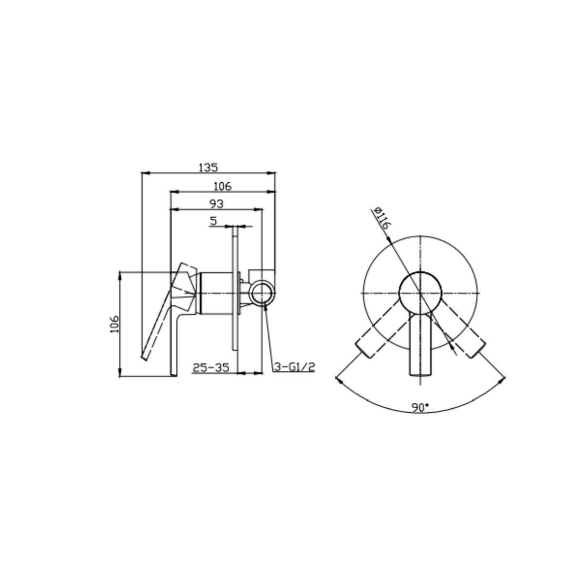KARAG Miscelatore doccia incasso 3 vie TATI cromo cartuccia ceramica