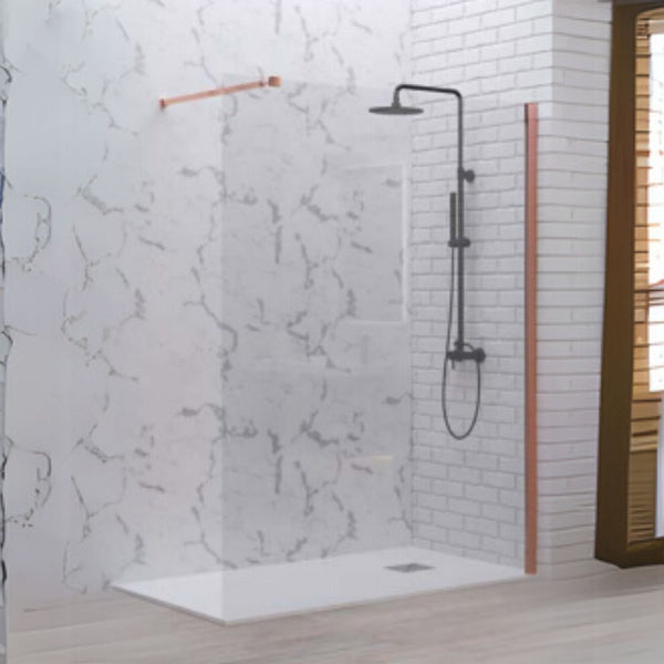 KARAG Parete fissa doccia WALKIN 1 ROSE GOLD  vetro flute spess. 8 mm h. 2000 mm