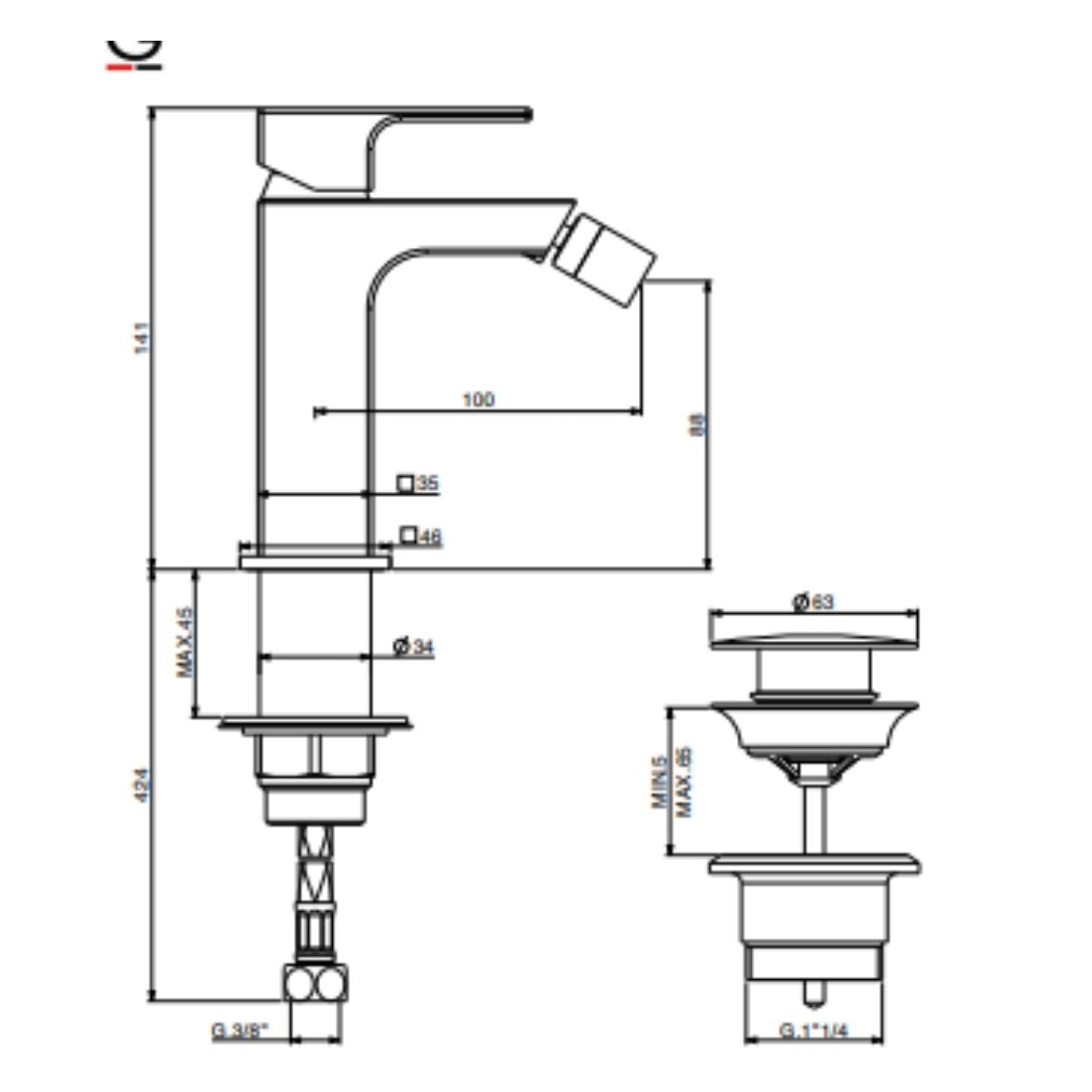 GATTONI Miscelatore bidet KUBIK 2562/25