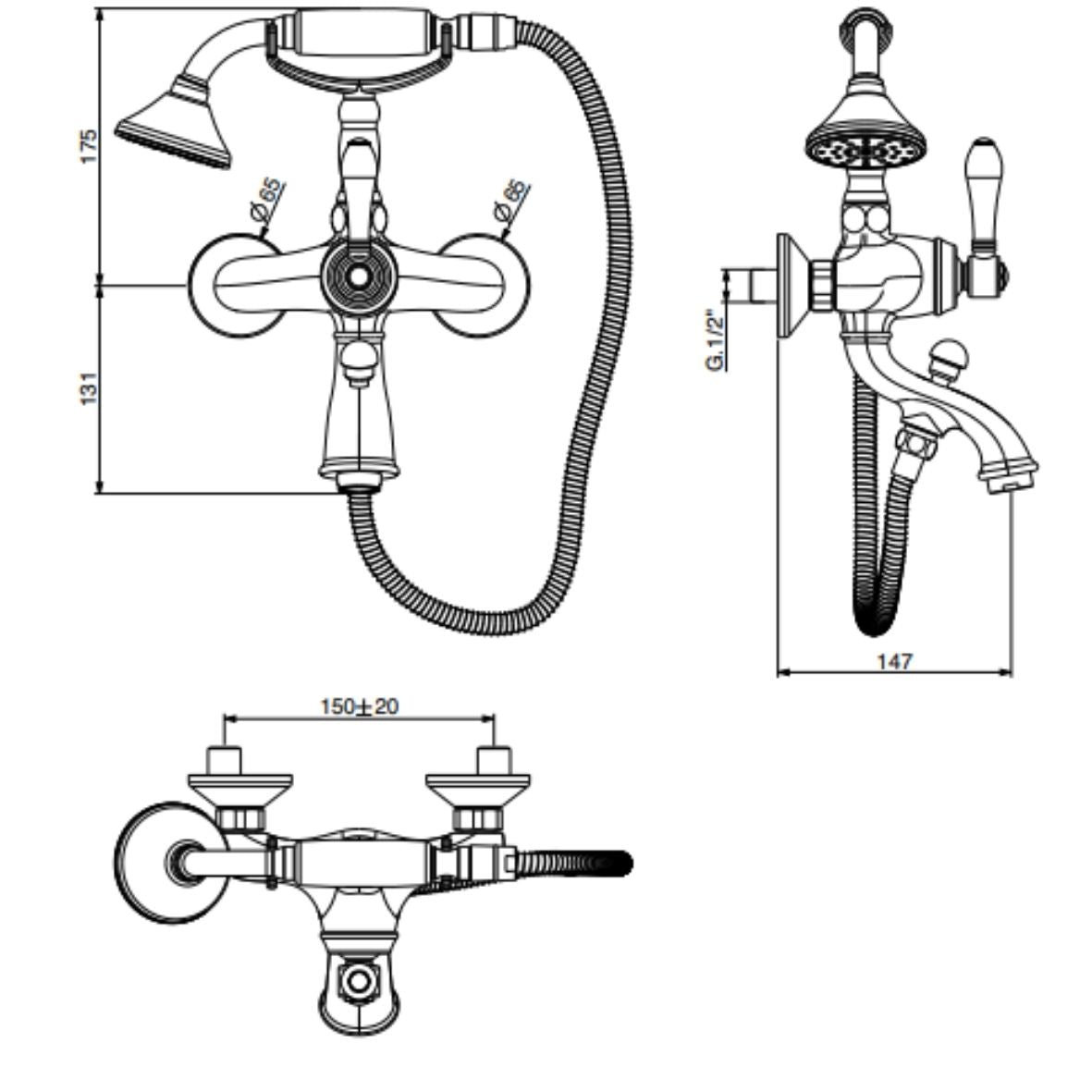 GATTONI Miscelatore vasca esterno ORTA 2700/27 con doccetta