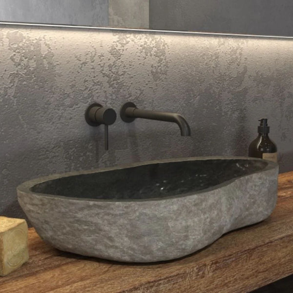 KARAG Lavabo da appoggio RIVER STONE NRSL in onice grey 700-900x340-450x150 mm